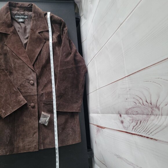 SAVANNAH Vintage Brown Leather Coat Jacket, Women’s 1XL, Mid Length Button, EUC - Picture 8 of 8